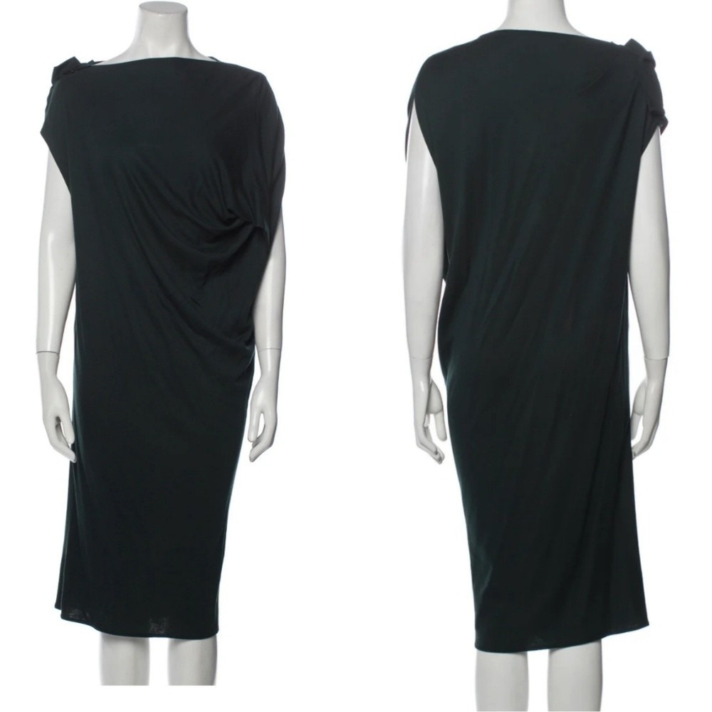 Lanvin Sleeveless Dress Green Draped Zipper Shoulder Cashmere Jersey‎ 2019 36